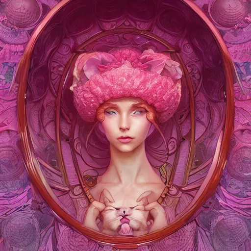 Prompt: Pink cat mushroom, intricate, highly detailed, digital painting, artstation, concept art, smooth, sharp focus, illustration, Unreal Engine 5, 8K, art by artgerm and greg rutkowski and alphonse mucha