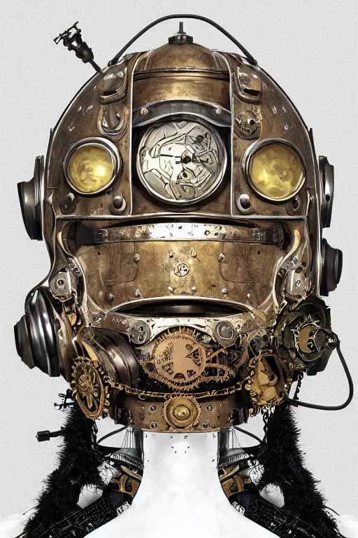 Prompt: steampunk helmet fantasy art mask robot ninja stylized digital illustration sharp focus, elegant intricate digital painting artstation concept art global illumination ray tracing advanced technology chaykin howard and campionpascale and cooke darwyn and davis jack