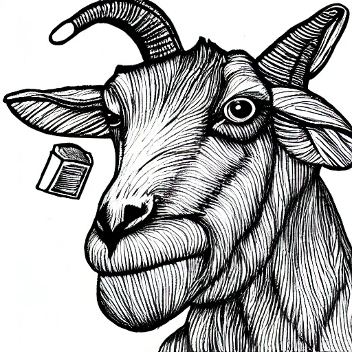 Image similar to a goat holding a churro in its mouth, high quality line art