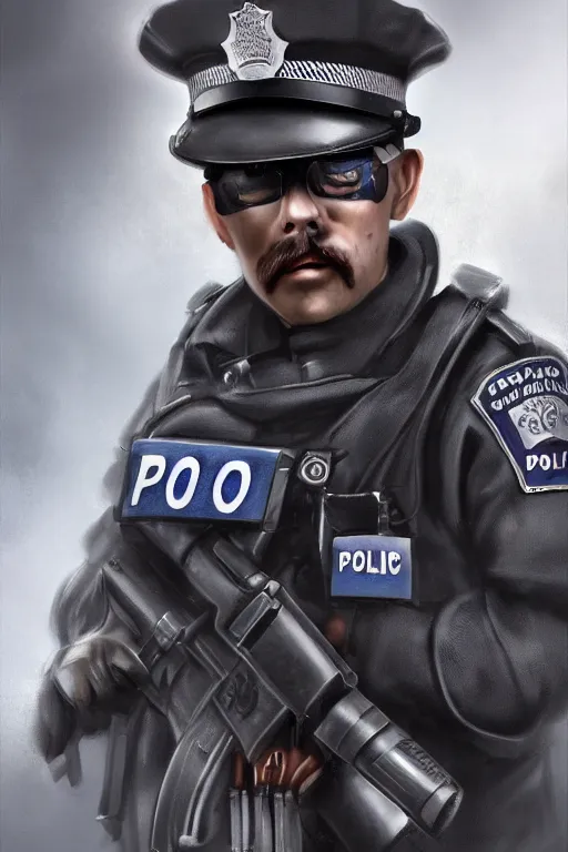 Image similar to london police officer heroically posing, highly detailed, digital art, sharp focus, trending on art station