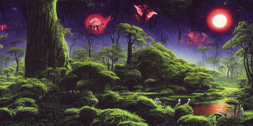 Image similar to Artwork by Tim White of the cinematic view of the Woodland of the Dark Lord.