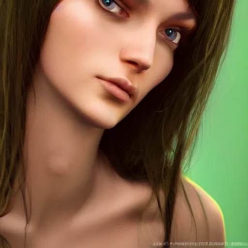 Image similar to photograph of a cute woman with long shiny bronze brown hair and green eyes, 8k, by Irakli Nadar, hyperreal, trending on artstation