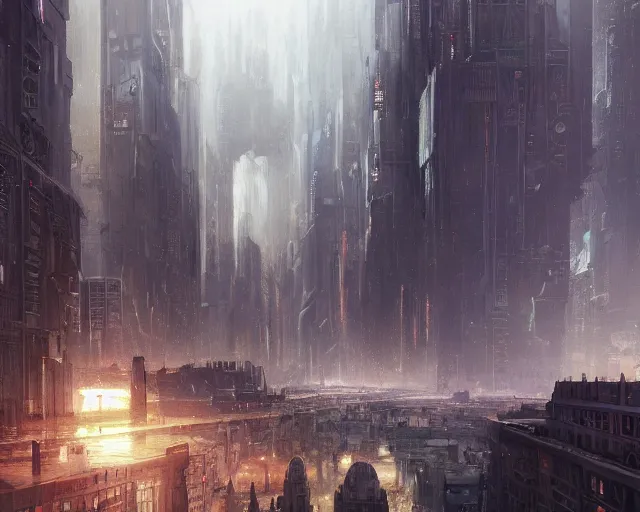 Image similar to great city at the end of time after the cataclysmic Great Warping, a sci-fi digital painting by Greg Rutkowski and James Gurney, trending on Artstation