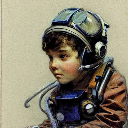 Image similar to (((((portrait of boy dressed as retro space explorer in an actionpose . muted colors.))))) by Jean-Baptiste Monge !!!!!!!!!!!!!!!!!!!!!!!!!!!