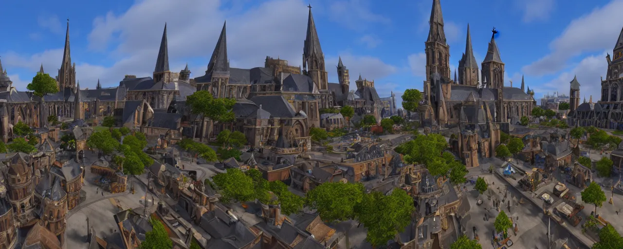 Prompt: 360 view of Cathedral Square in Stormwind City, panorama, unreal engine, 8k resolution