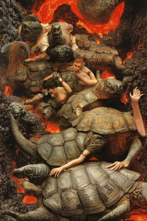 Image similar to a huge tortoise in a volcanic lava cave by lawrence alma tadema and rick berry and norman rockwell and jason fabok and greg staples and nc wyeth