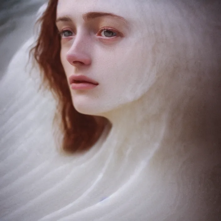 Image similar to Kodak Portra 400, 8K,ARTSTATION, CarolineGariba, soft light, volumetric lighting, highly detailed, britt marling style 3/4 ,portrait photo Close-up portrait photography of a beautiful woman how pre-Raphaelites, the face emerges from Pamukkale, thermal waters flowing down white travertine terraces, inspired by Ophelia paint ,and hair are intricate with highly detailed realistic beautiful flowers , Realistic, Refined, Highly Detailed, interstellar outdoor soft pastel lighting colors scheme, outdoor fine art photography, Hyper realistic, photo realistic