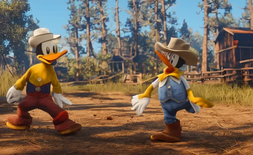 Image similar to screenshot of donald duck in red dead redemption 2,