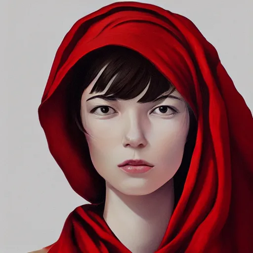 Image similar to human female portrait, red scarf, hatched ear, golden earring, white background, by horace hsu, tony sart, miles johnston, highly detailed, digital illustration, concept art, trending on artstation