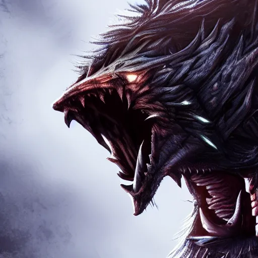 Prompt: armoured werewolf highly detailed, dramatic lighting, cinematic, 4k