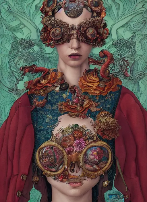 Image similar to fashion portrait :: by Martine Johanna and Simon Stålenhag and Chie Yoshii and Casey Weldon and Guillermo del toro :: ornate, dynamic, particulate, rich colors, intricate, harper's bazaar, elegant, highly detailed, centered, artstation, smooth, sharp focus, octane render, 3d