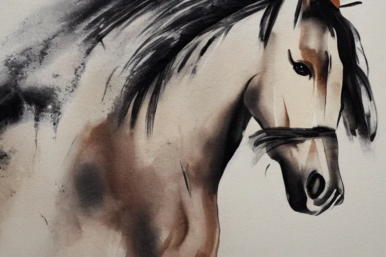 Image similar to bautiful serene horse, healing through motion, minimalistic ink aribrush painting on white background
