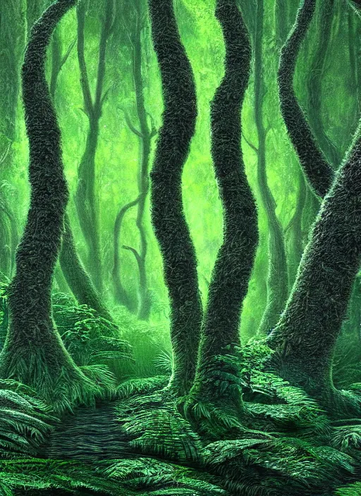 Image similar to lush forest, high detail, 4 k, surrealism style