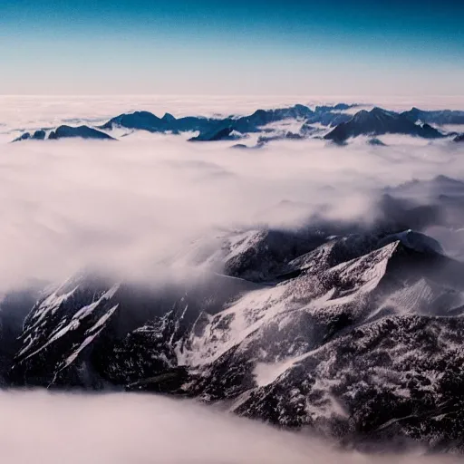 Image similar to mountains floating above the clouds