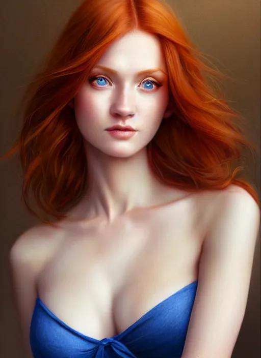 Prompt: portrait photo of a gorgeous young redhead woman with blue eyes in the style of stefan kostic, realistic, sharp focus, 8k high definition, insanely detailed, intricate, elegant, art by stanley lau and artgerm