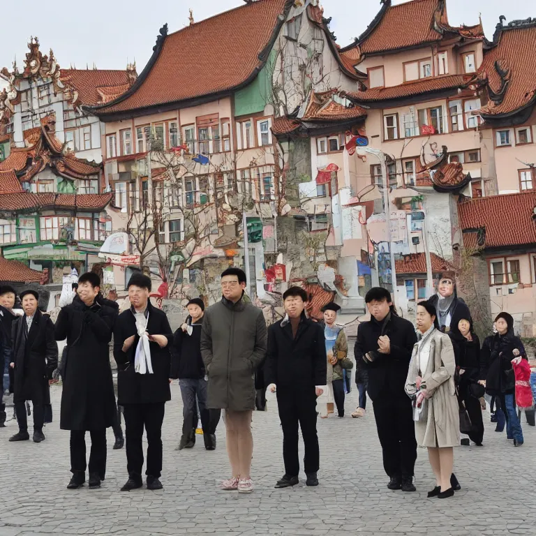 Prompt: chinese emissaries paying tribute to the city of gdansk