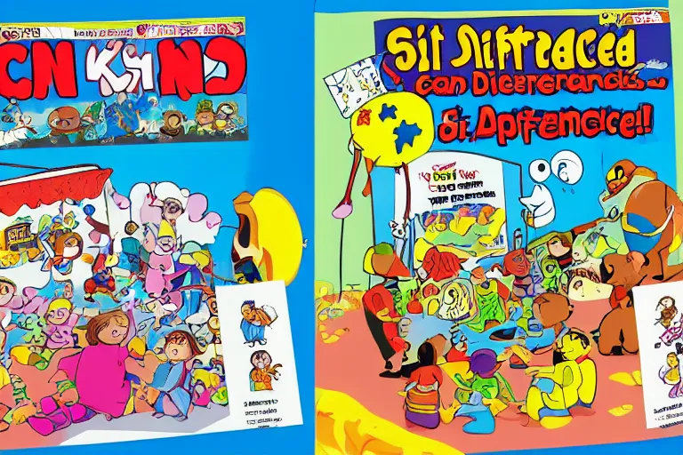 Image similar to can you spot the 6 differences? kid's cartoon magazine, fun, children's book