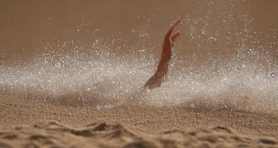 Image similar to olympic swimming in sand instead of water, motion blur