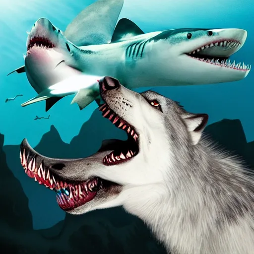 Prompt: half wolf half shark