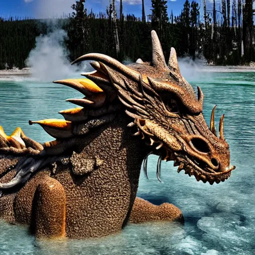 Prompt: a dragon emerging from a hotspring, photograph captured at yellowstone national park