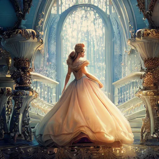 Image similar to cinderella, fairy tale, stunning, surrounding cinematic light, hyper detailed, ornate and intricate, 4 k cinematic octane render