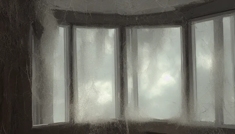 Prompt: painting of a dusty windows covered by cobwebs, hyperdetailed, artstation, cgsociety, 8 k