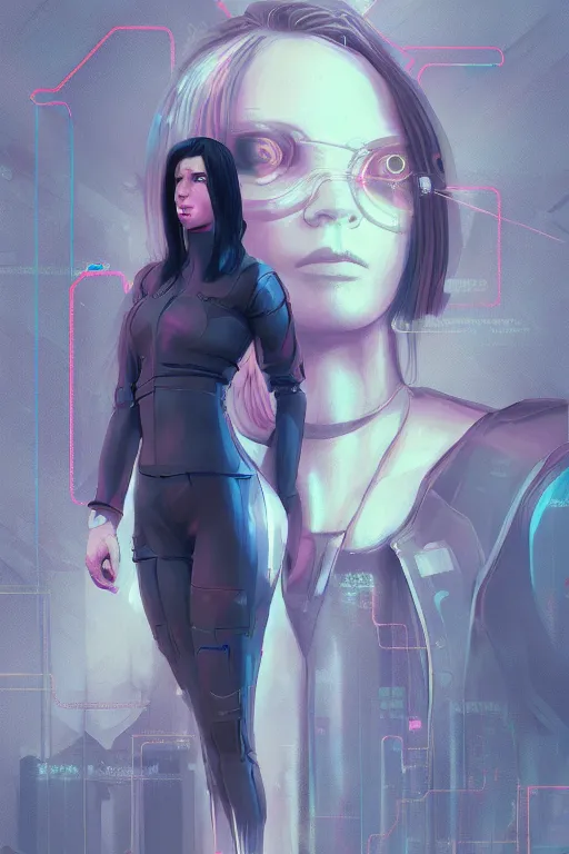 Image similar to full body portrait of cyberpunk girl inspired by william gibsons neuromancer, the sprawl, plain background, ultrafine detail, digital concept art, masterpiece!!!