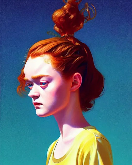 Image similar to stylized portrait of an artistic pose, composition, young sadie sink, stranger things 8 0's outfit, realistic shaded, fine details, realistic shaded lighting poster by ilya kuvshinov, magali villeneuve, artgerm, jeremy lipkin and michael garmash and rob rey