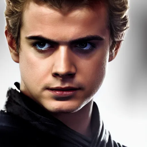 Image similar to anakin skywalker, hayden christensen, revenge of the sith, star wars, promotional shot, 4k, highly detailed face, professional photography, cinematic, film, low lighting, portrait,