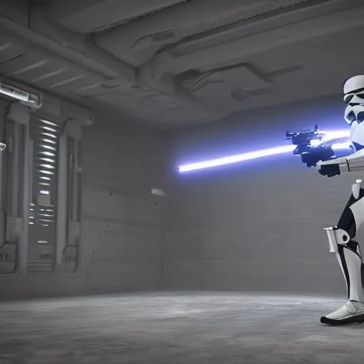 Image similar to epic fan art, intricate digital art of a clone trooper training in a simulation made on kamino, hyperrealist, octane, arnold, physical, cinema 4 d, unreal engine 5, visual effects, cinematic, 8 k uhd, highest resolution, photoshop, after effects