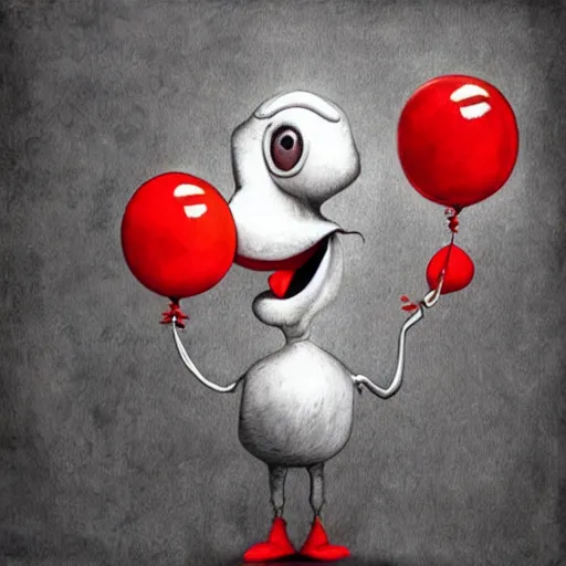 Prompt: surrealism grunge cartoon portrait sketch of a chicken with a wide smile and a red balloon by - michael karcz, loony toons style, horror theme, detailed, elegant, intricate
