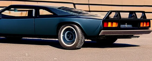 Image similar to a single 1 9 7 6 lotus esprit and 1 9 6 9 dodge charger hybrid, dslr