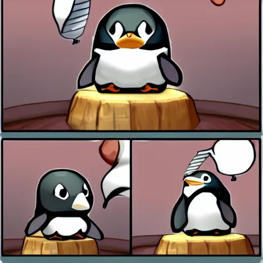 Prompt: a penguin riding a poring from ragnarok online, cartoon, kawaii,