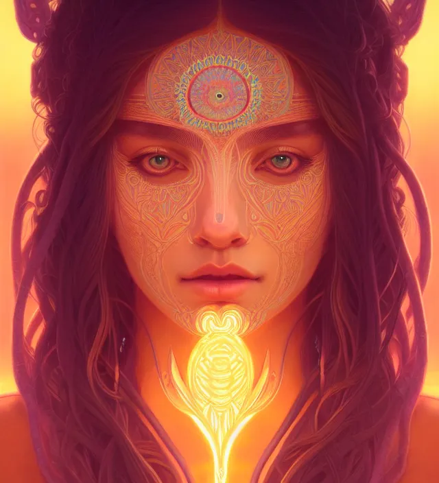 Prompt: symmetry!! portrait of hippie girl, glowing skin mandala!! serene, intricate, elegant, highly detailed, digital painting, artstation, concept art, smooth, sharp focus, illustration, art by artgerm and greg rutkowski and alphonse mucha, 8 k