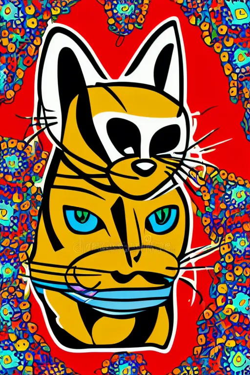 Image similar to Portrait of a cat as a Mexican wrestler in a mask, sticker, colorful, illustration, highly detailed, simple, smooth and clean vector curves, no jagged lines, vector art, smooth