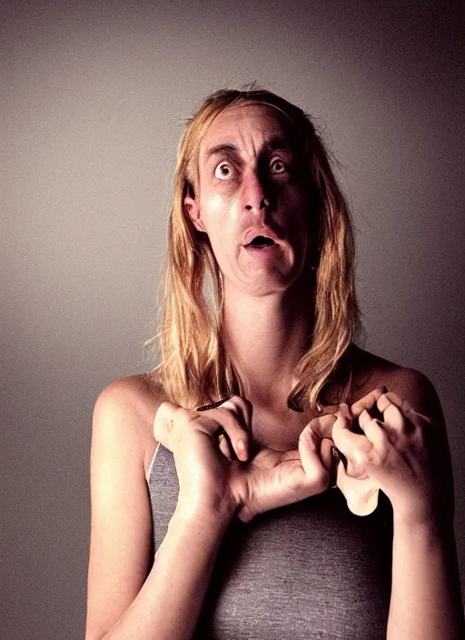 Image similar to portrait of the most bored person in the universe. extremely bored expression, studio light, hyper realistic photograph by annie lebowitz, award winning