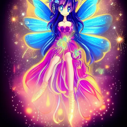 Image similar to Steam punk fairy, bright, sparkling, colourful, Anime Art Style