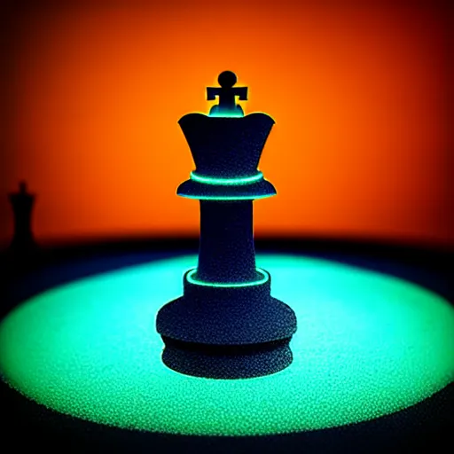 Image similar to underwater tintype photo of a queen chess piece made of neon lights, Puddles, high point of view, smooth 3D Illustration, Cinematic Matte Painting, soft render, volumetric lighting