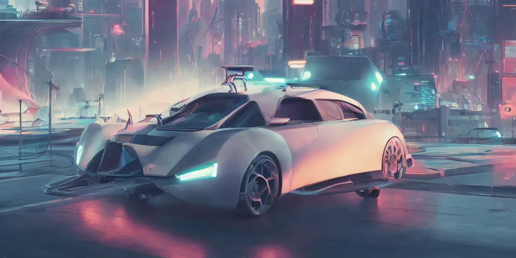 Image similar to Hard Surface Shape Form Exploration, Detailed, 8k, sci-fi, pastel colors, props, panel, concept, simon stalenhag ,syd mead, vehicle, speeder, parts,modular, insane detail, ash thorp, kyza, car, msucle cars , cyberpunk, collection, sports, exotic, legendary