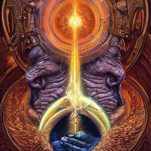 Image similar to The portal master tarot card by Tomasz Alen Kopera and Moebius and salvador dali, impressive perspective, masterpiece