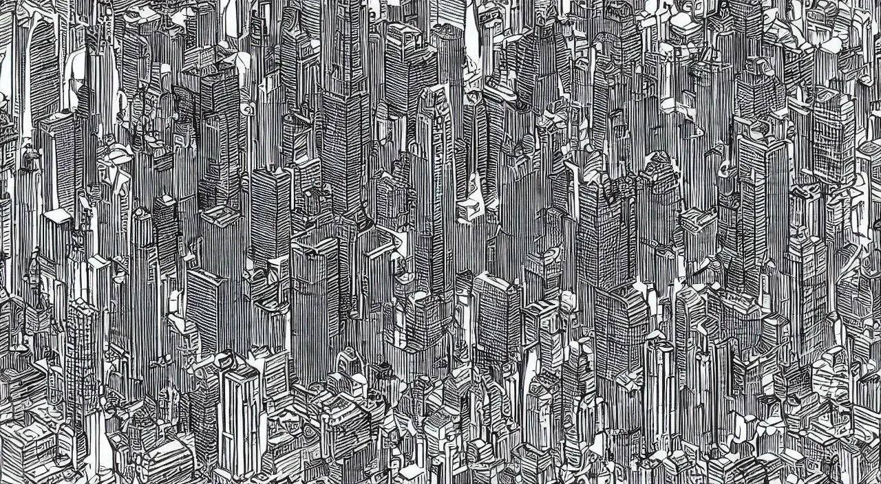 Image similar to manhattan as an axon drawing, in vector drawing style of charles williams
