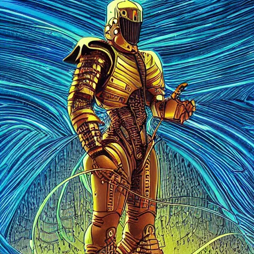 Image similar to techno - spirit utopian gallant knight, future perfect, award winning digital art by moebius