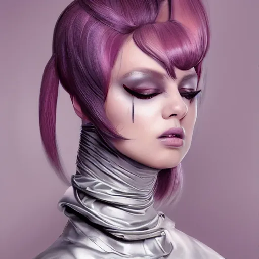 Prompt: A masterpiece portrait of a Incredibly beautiful futuristic high fashion queer rubber succub model girl . with a collar on her neck. barocco royal fetish dress. medium shot, intricate, elegant, highly detailed. trending on artstation, digital art, by Stanley Artgerm Lau, WLOP, Rossdraws, James Jean, Andrei Riabovitchev, Marc Simonetti, Yoshitaka Amano
