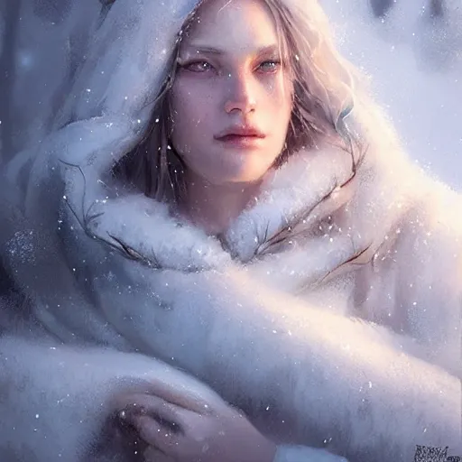 Prompt: a beautiful portrait of an winter goddess by Greg Rutkowski and Raymond Swanland, Trending on Artstation, ultra realistic digital art