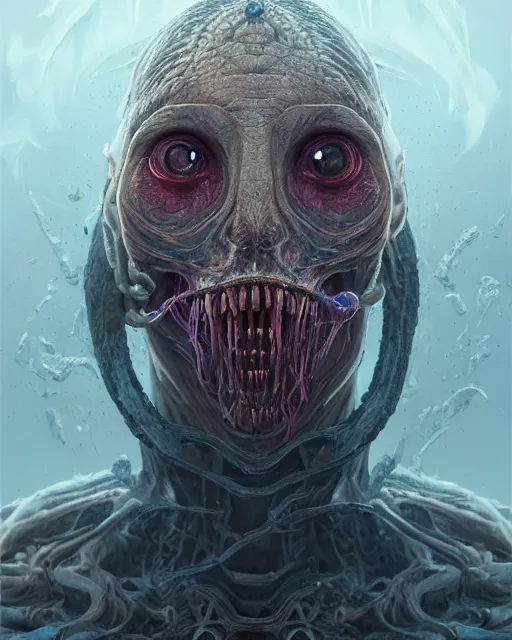 Image similar to portrait of carrion crawler hunter, intricate abstract. intricate artwork, by tooth wu, wlop, beeple, dan mumford. concept art, octane render, trending on artstation, greg rutkowski very coherent symmetrical artwork. cinematic, key art, hyper realism, high detail, octane render, 8 k, iridescent accents