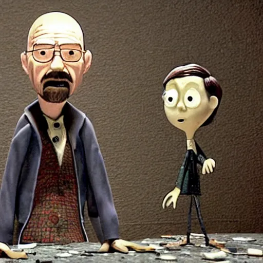 Image similar to A still of Walter White in the film Coraline, highly detailed, very detailed, extremely detailed, detailed, HD Quality, taken in the mid 2000s