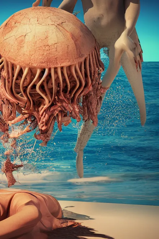 Image similar to beach blanket bingo, body horror, h.r. Giger, octane render