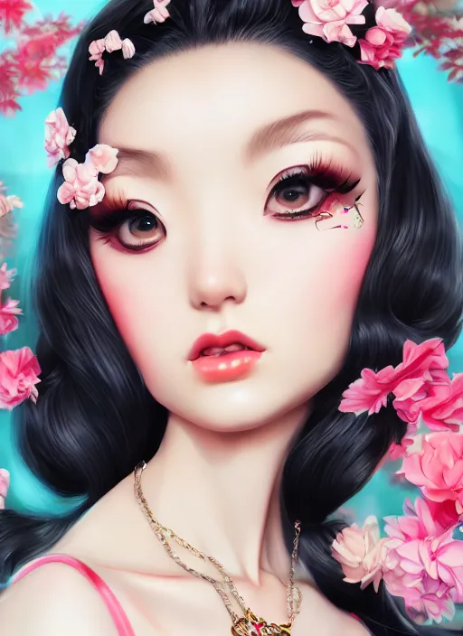 Image similar to a pin up and beautiful fashion dreamlke japan girl with lv jewelry, character art, art by artgerm, wlop, loish, hyperdetailed, 8 k realistic, symmetrical, global illumination, radiant light, frostbite 3 engine, cryengine, dof, trending on artstation, digital art, chanel, dior, detailed background