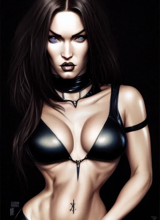 Image similar to symmetry!! gantz portrait of megan fox as a female vampire, unholy, intricate, highly detailed, dynamic lighting, digital art, digital painting, artstation, terence nielsen, sharp focus, illustration, art by artgerm and greg rutkowski and moebius, 8 k