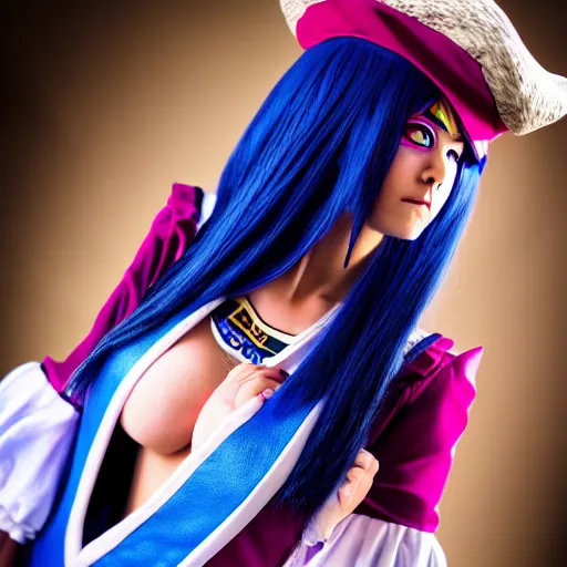 Image similar to Young woman cosplaying as Nefertari vivi from one piece, photography, sharp focus, highly detailed, 4k